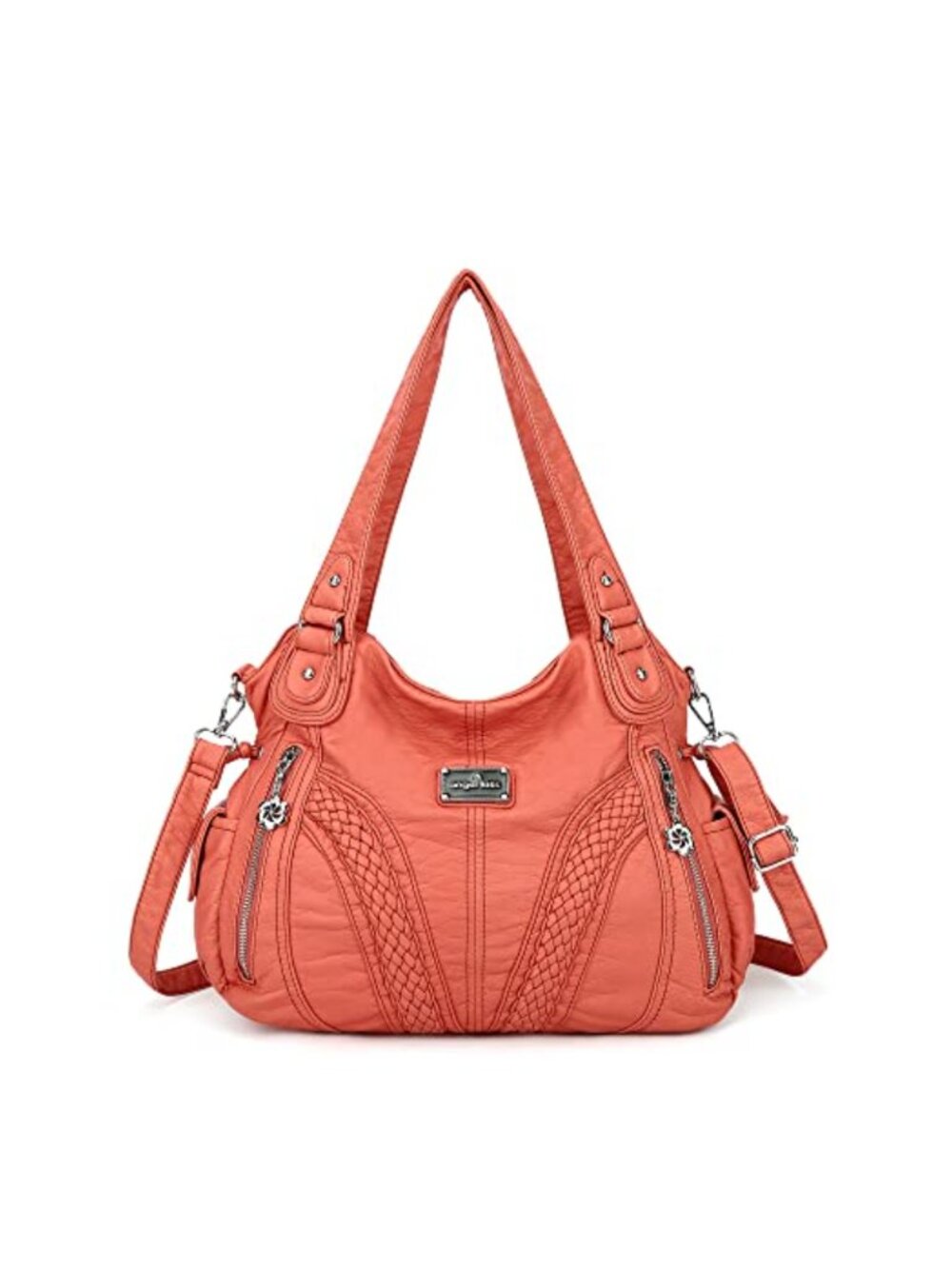 Washed PU Leather Top-Handle Satchel Shoulder Bag Adjustable Strap